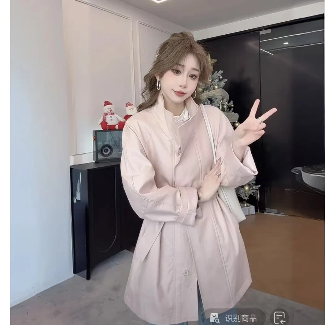 米欧悦新款早春韩系立领收腰风衣百搭英伦范高级感外套JM