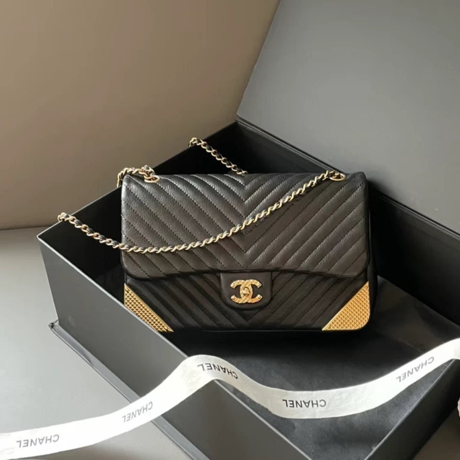 99新 Chanel/香奈儿 4731|香奈儿宫廷v纹黑金单肩包黑金牛