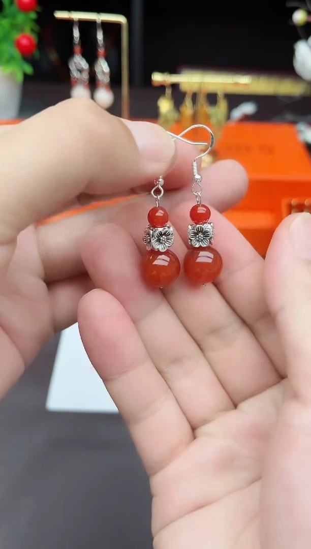 玛瑙/玉髓耳饰银S925镶嵌422000