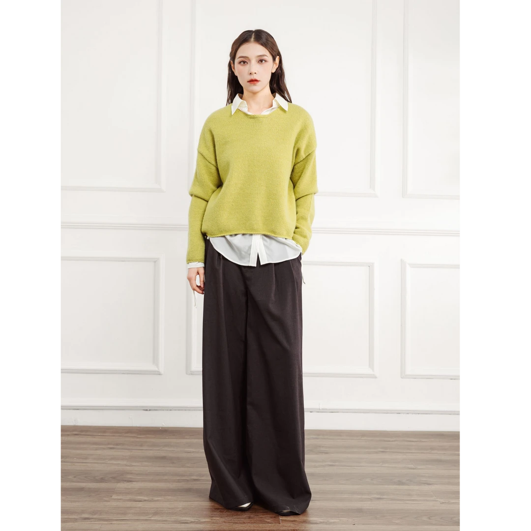 Mixblu慵懒风套头针织衫2025新款时尚芥末黄气质慵懒风针织衫女