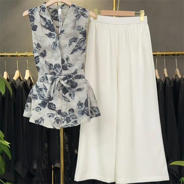 时尚两件套高端气质上衣+阔腿裤套装2025夏装新款G3006