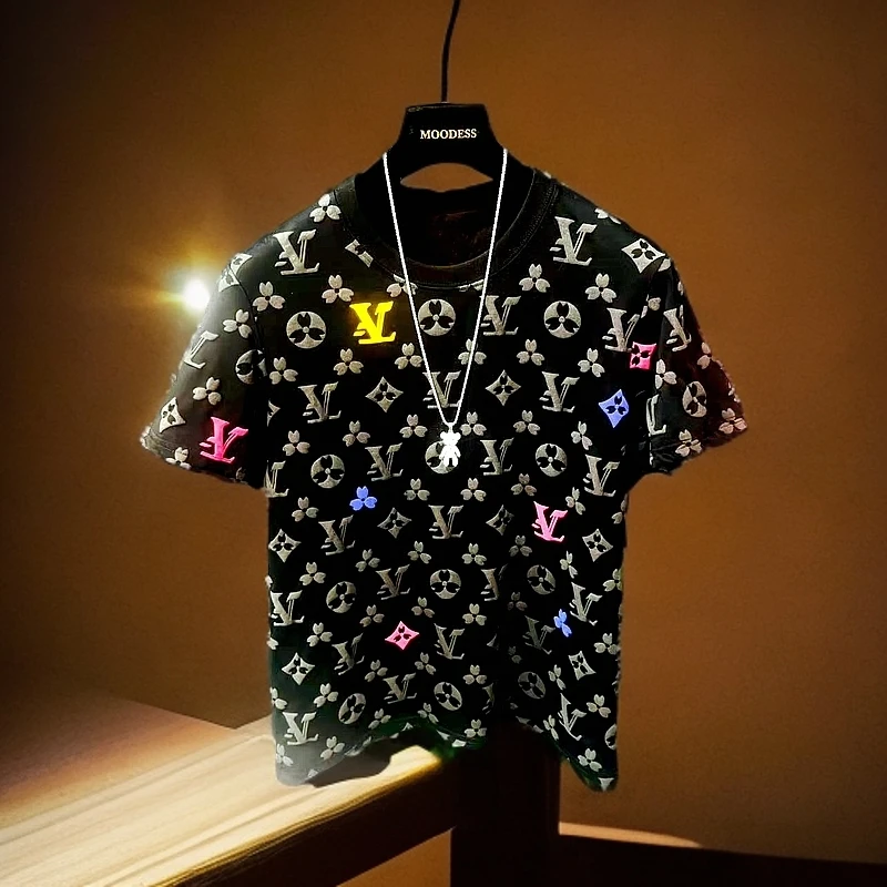 25年春夏新款休闲时尚植绒发泡款男女款高品质短袖T恤