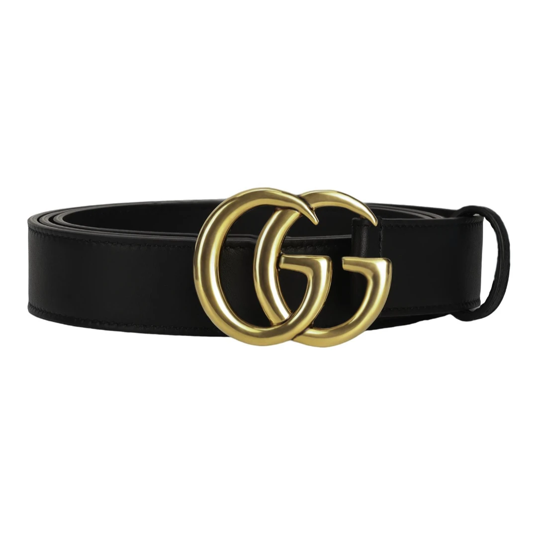 GUCCI古驰 双G平滑扣 牛皮 皮带男女情侣款黑色414516-AP00T-1000