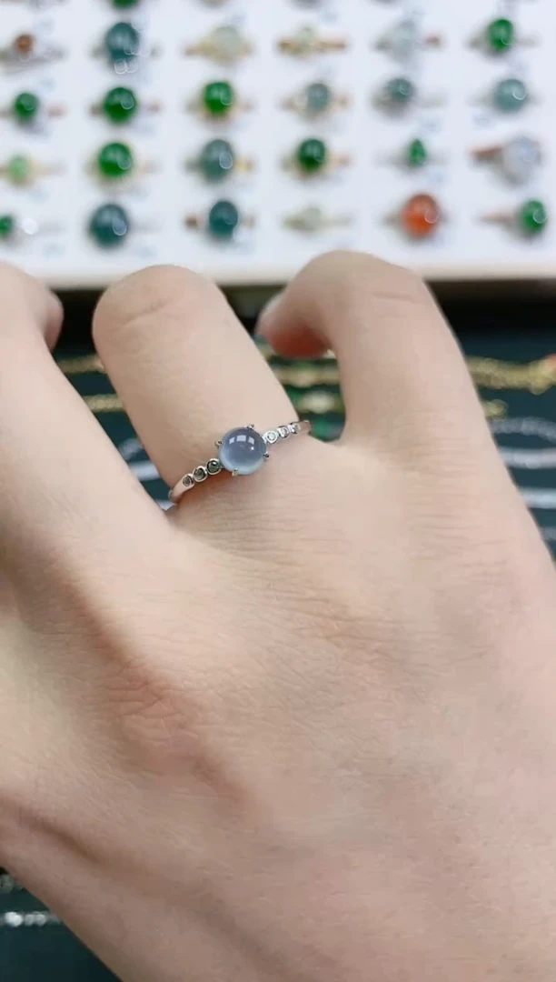 翡翠戒指银S925镶嵌天然翡翠