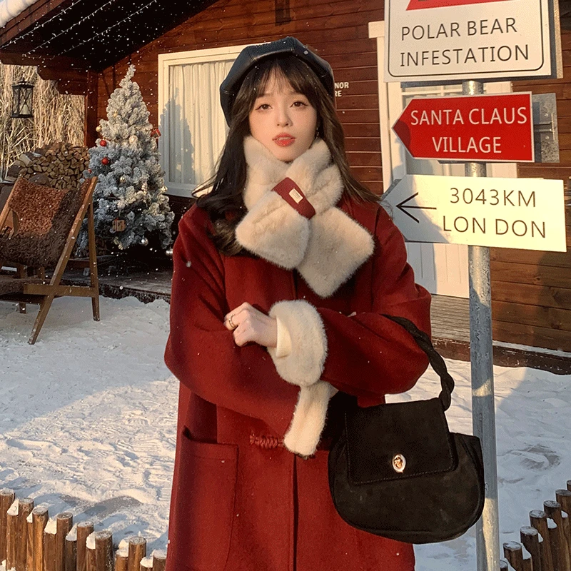 【长款！有围脖】法式围脖牛角扣外套冬季新款小个子加厚长款呢大衣