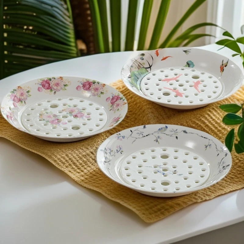 饺子盘托盘骨瓷水果盘分层茶几时尚文艺中式多层欧式陶瓷饺子盘