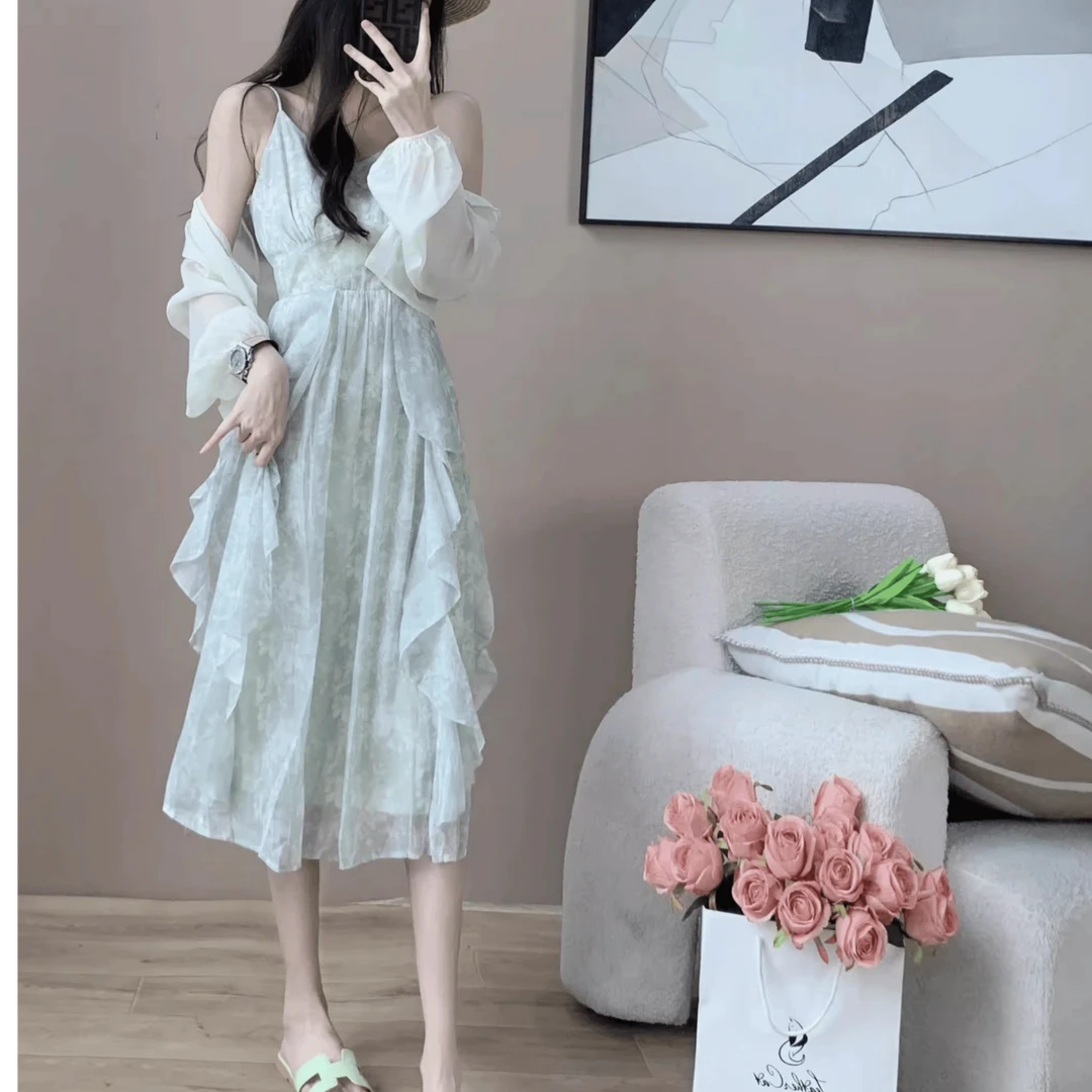 【现货】漂亮套装裙夏装搭配一整套高级感开衫吊带连衣裙两件套女