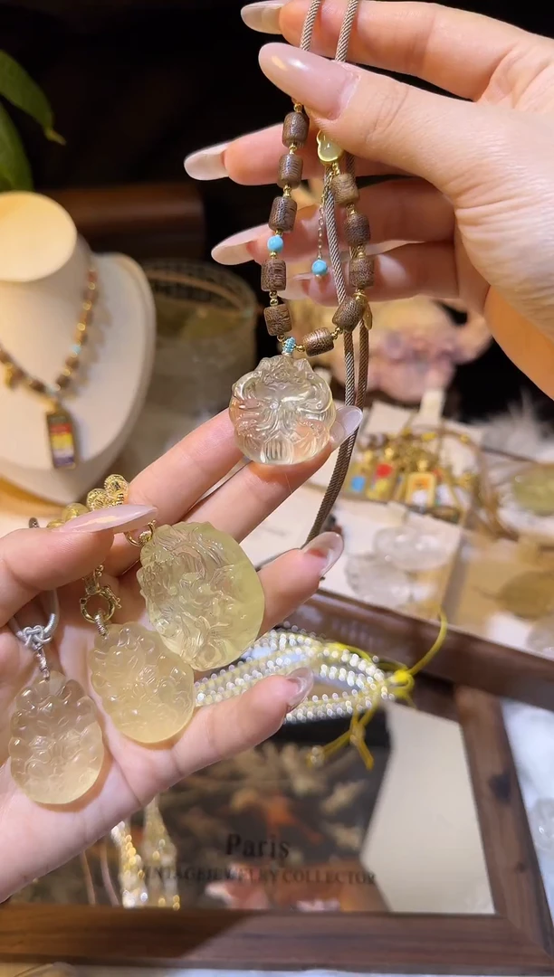 吊坠(不含链)未镶嵌水晶沉香木黄水晶飘带许愿狐