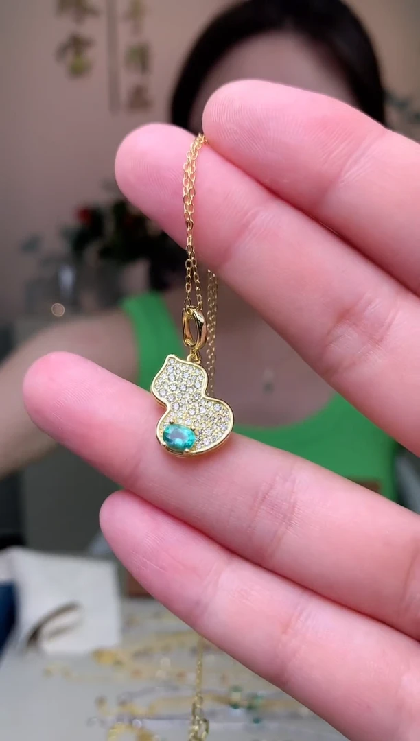 银S925镶嵌颈饰祖母绿祖母绿吊坠