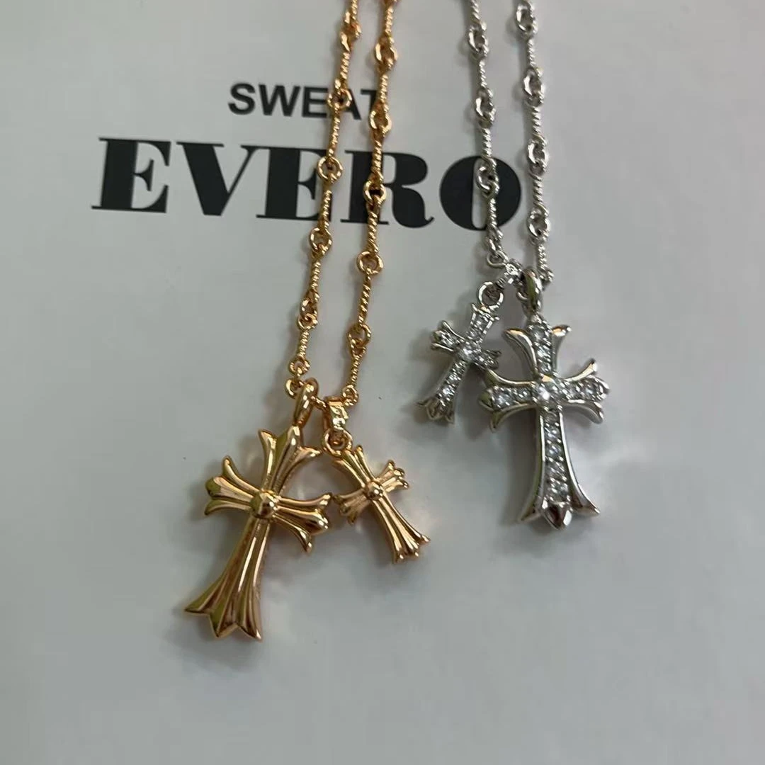 合金莫桑石项链 双十字项链】手工定制链【通体一色】