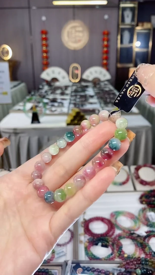 未镶嵌老矿碧玺西瓜单圈手串8mm+碧玺dan一物一证