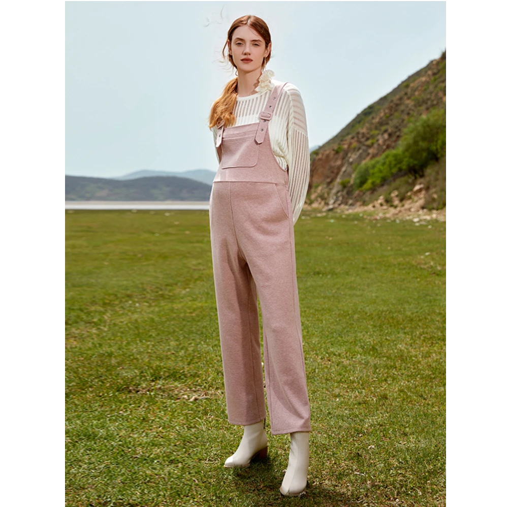 孕妇秋季大码套装显瘦遮肚舒适坑条针织直筒背带裤HH45076