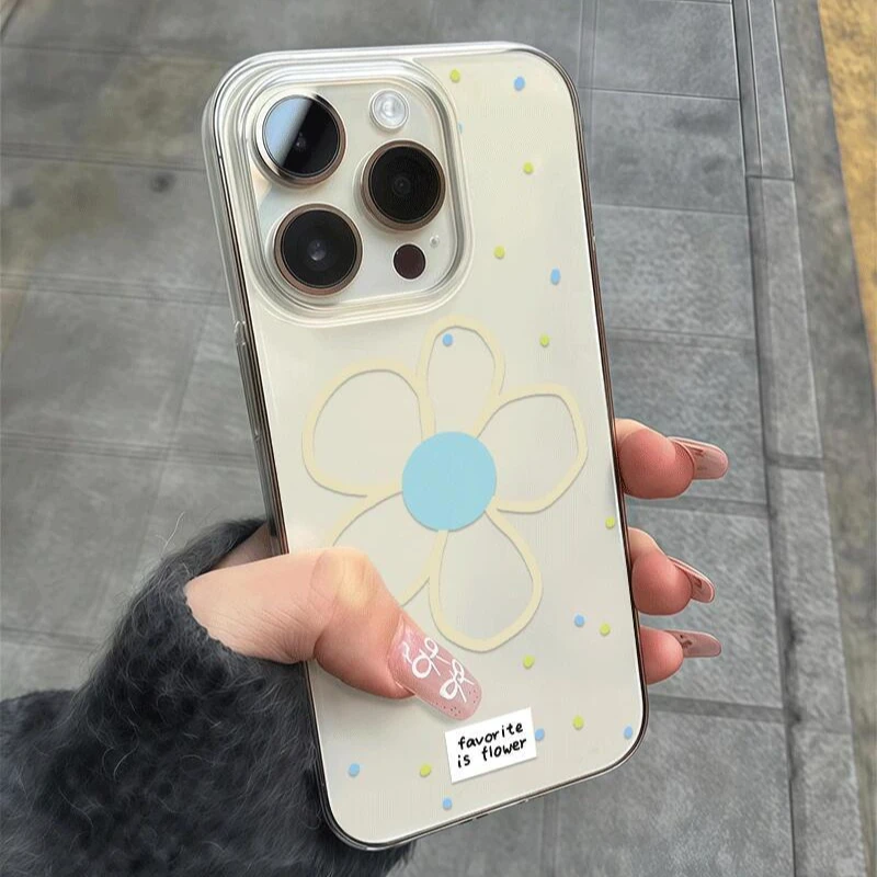 黄线花朵适用苹果15Pro手机壳13硅胶XSMax/xr/12女16/14p套8P/xs
