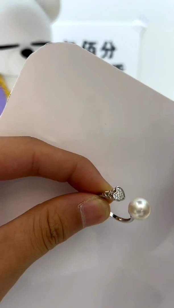 银S925镶嵌戒指海水珍珠9-10