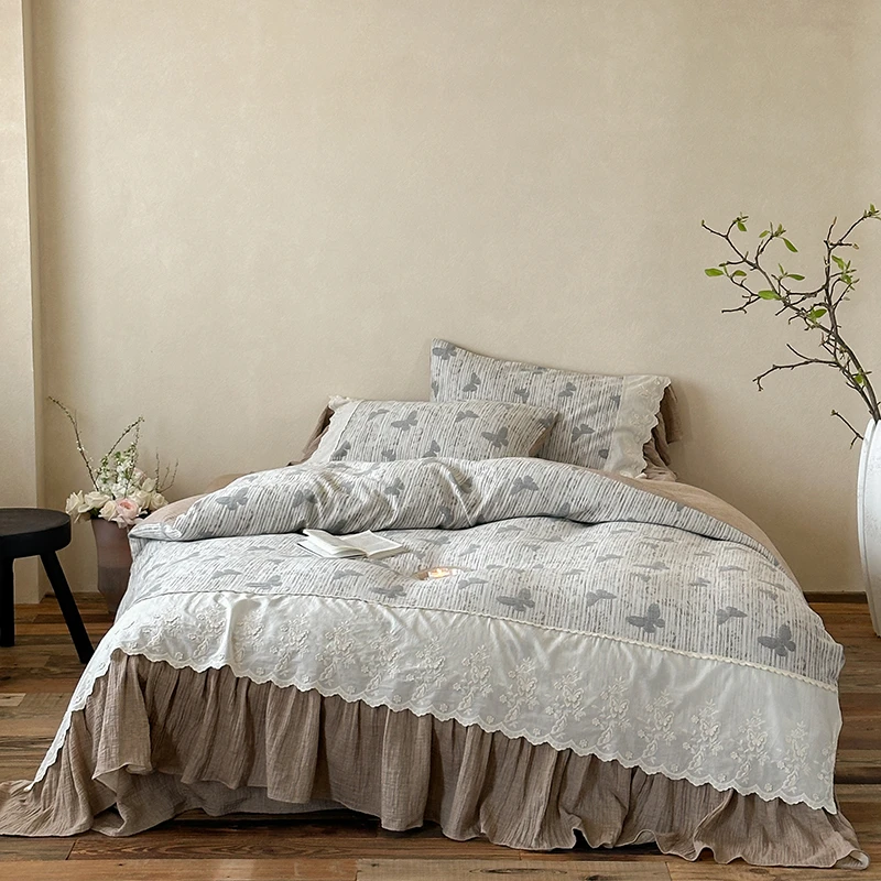 【岚蝶】A类全棉云感色织提花 花边款裙摆四件套