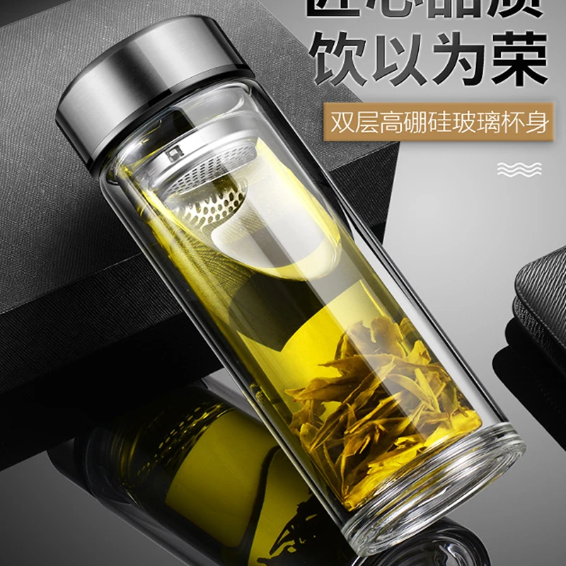 保尔双层高硼硅玻璃杯加厚底耐高温防爆简约风男女商务车载礼品杯
