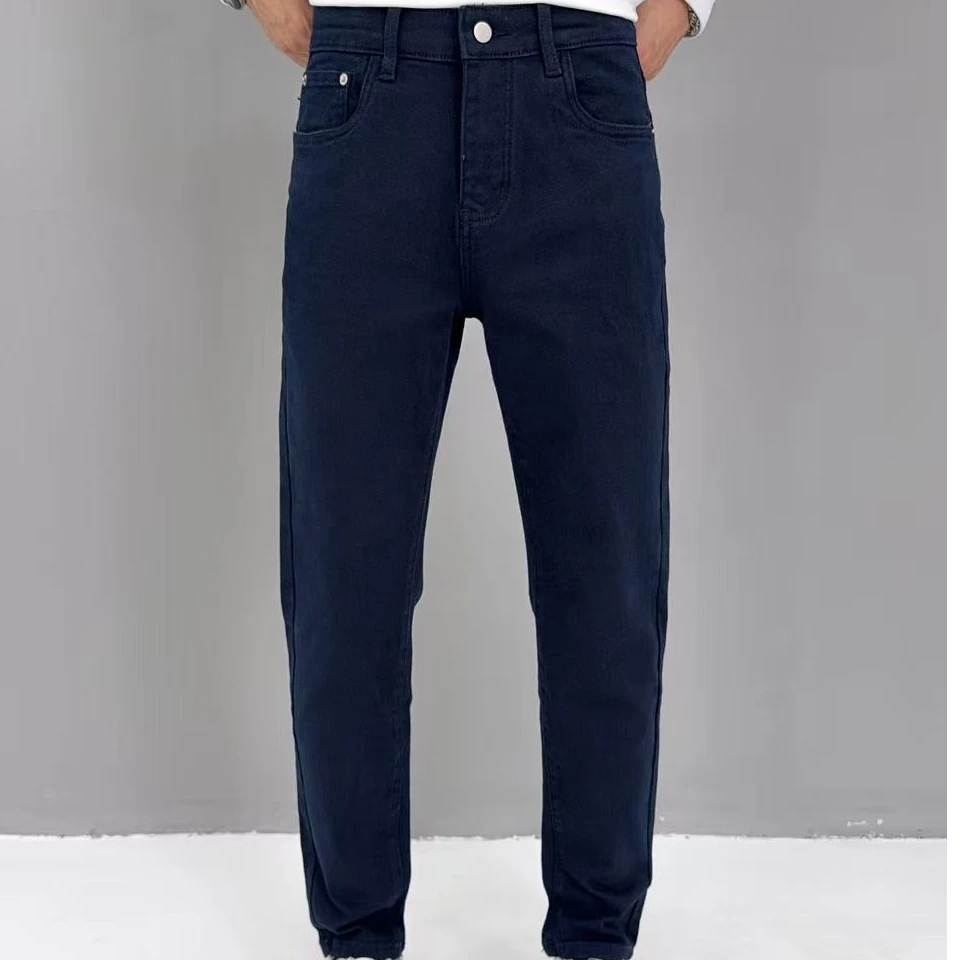 9715深蓝色小直筒牛仔裤修身百搭休闲时尚三次水洗高弹秋冬