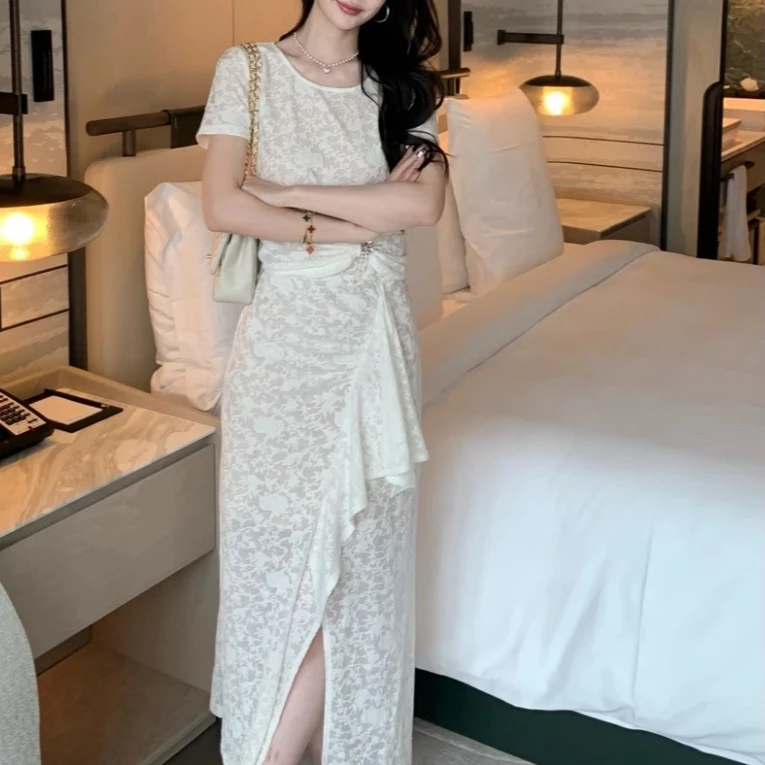 高级感提花衬衫开叉设计感半身裙套装