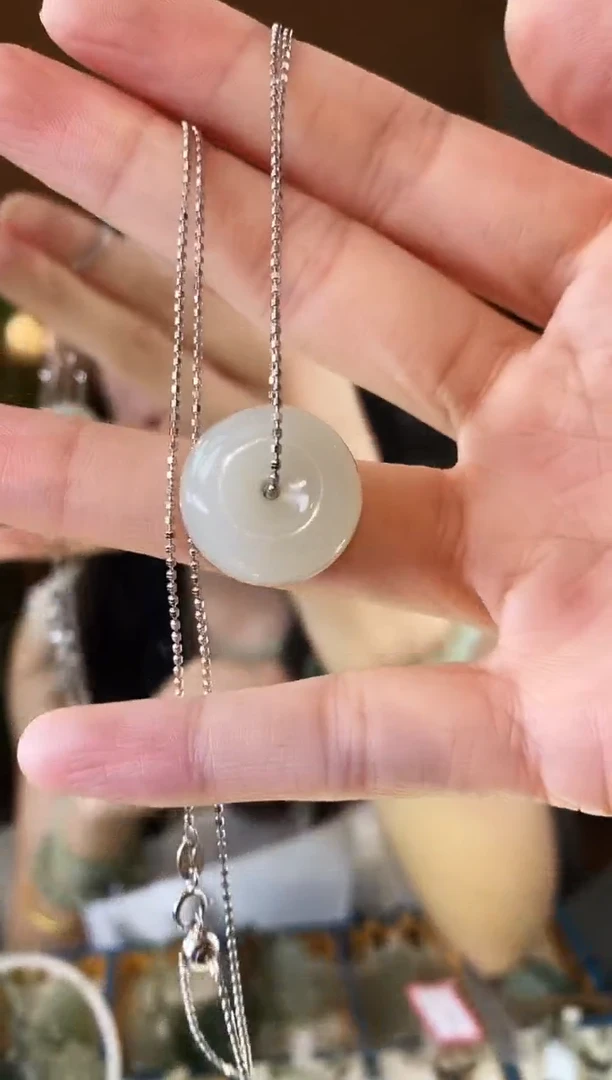 和田玉未镶嵌颈饰20mm链子平安扣和田玉项链