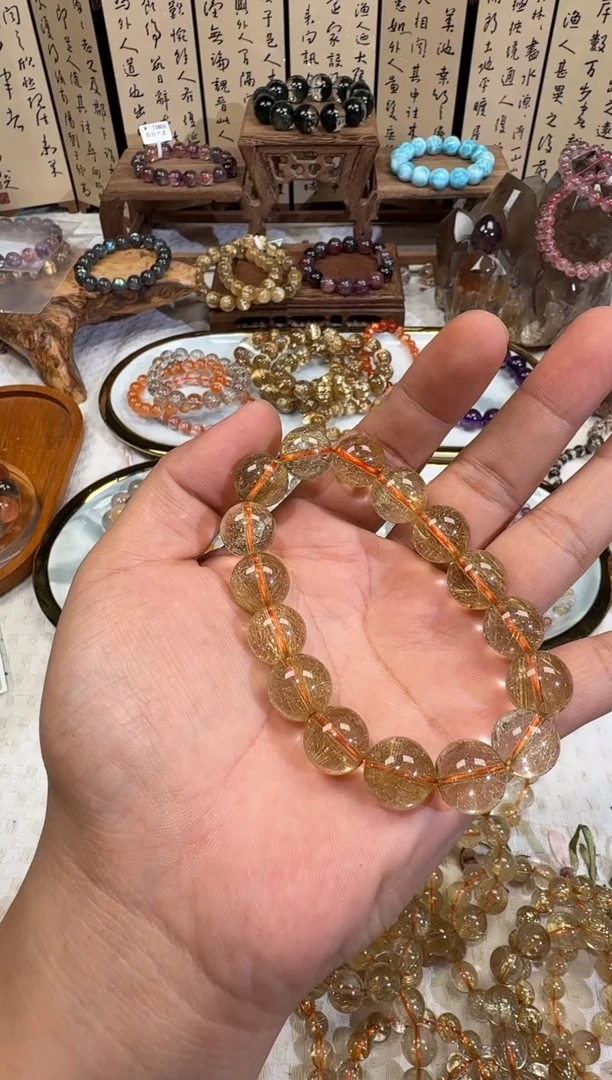 未镶嵌手串水晶立***娃SJ-129金发晶钛金 天然水晶 默认微瑕