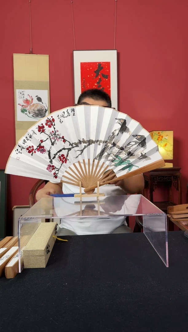国画田青折扇作品