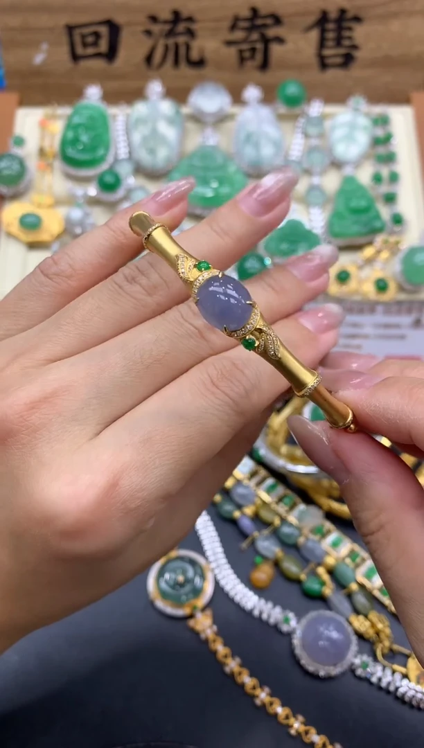 【闪购商品】翡翠手镯18K金镶嵌421-中国好珍宝