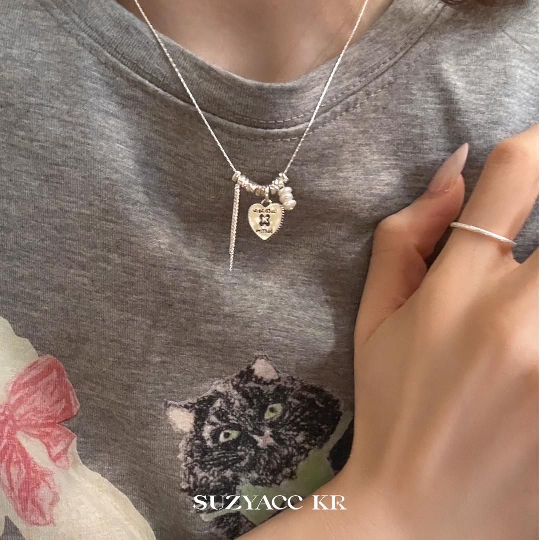 Suzyacc Kr 坠链均925银 925银【流苏爱心】盘缠项链手工轻奢DX0263