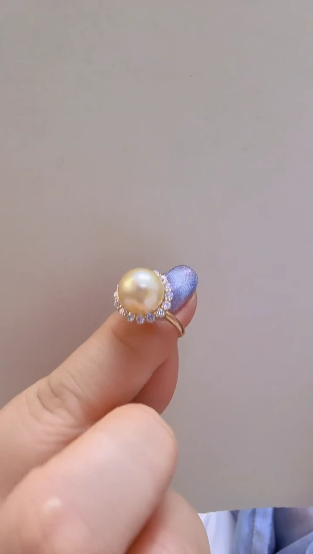 未镶嵌戒指海水珍珠南洋金珠10.5mm+S925银戒指