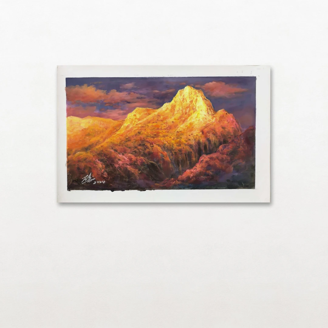 刘用华-手绘油画-金山（晚霞）-客厅办公室挂画