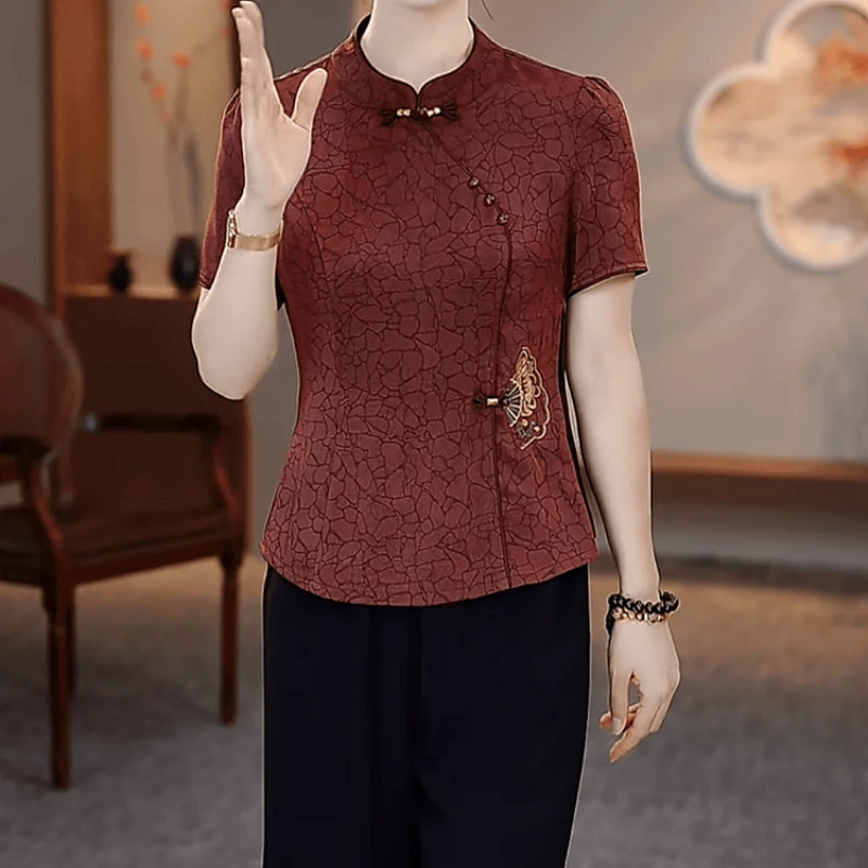 【上衣+休闲裤】2025夏季新款时尚气质中年妈妈装收腰显瘦洋气套装