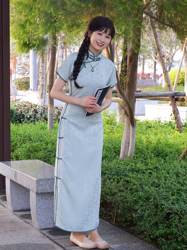 （阑亭）长度125单层古法全开襟透气轻薄旗袍复古文艺显瘦少女气质