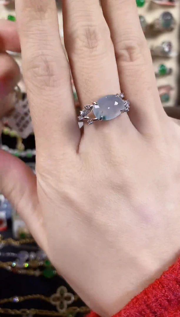 银S925镶嵌戒指翡翠 天然A货翡翠85