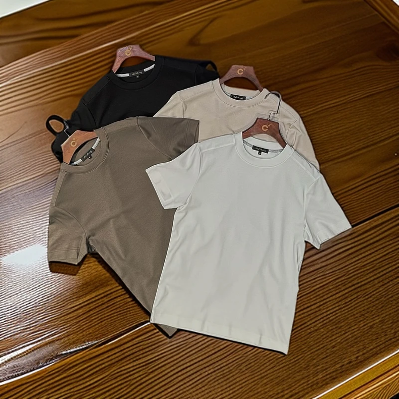 TAROCC男士莫代尔棉肩部拼接立体剪裁下摆开叉圆领修身短袖T恤