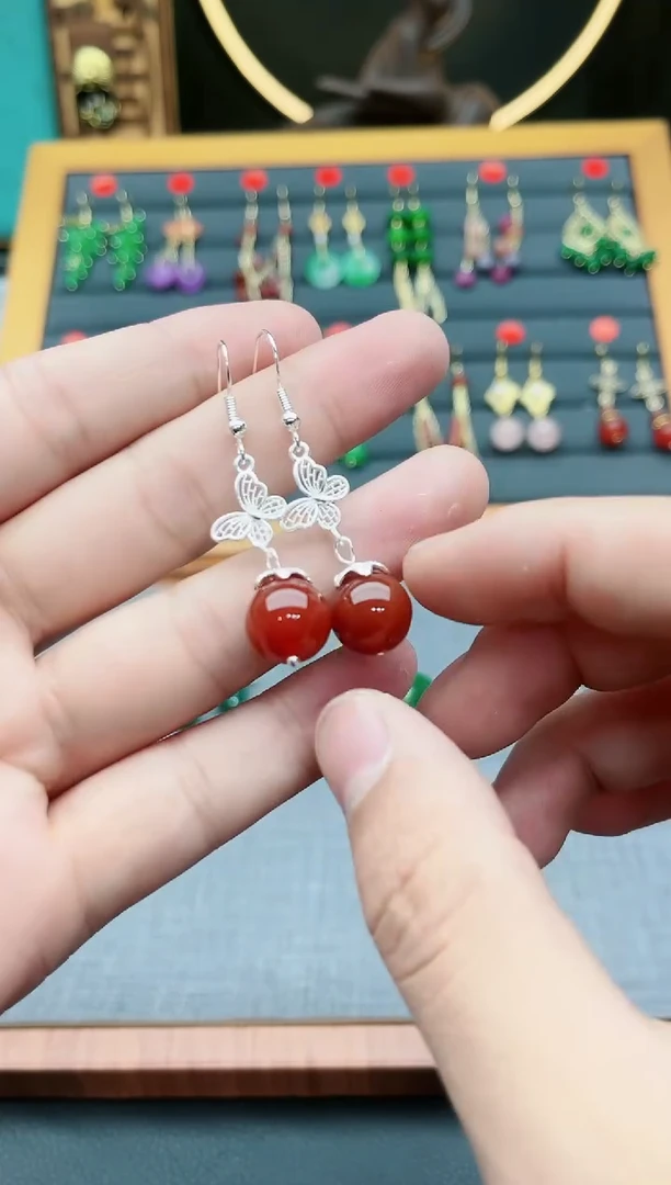 【闪购商品】南红玛瑙耳饰银S925镶嵌417000