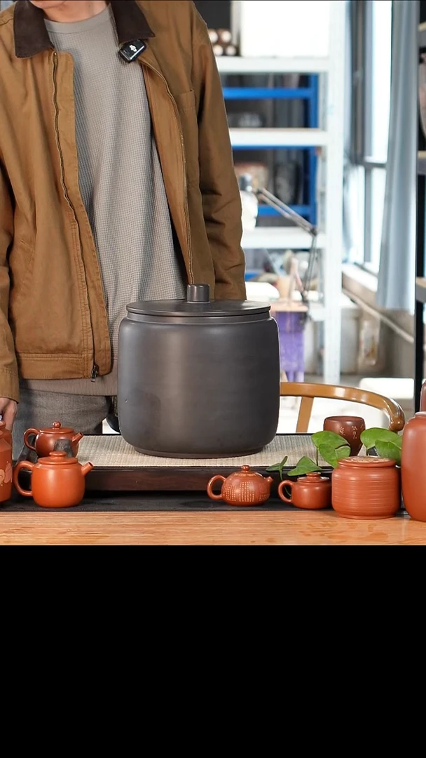 手工艺品琉璃用****2云水山涧建水紫陶 004 九饼缸黑色