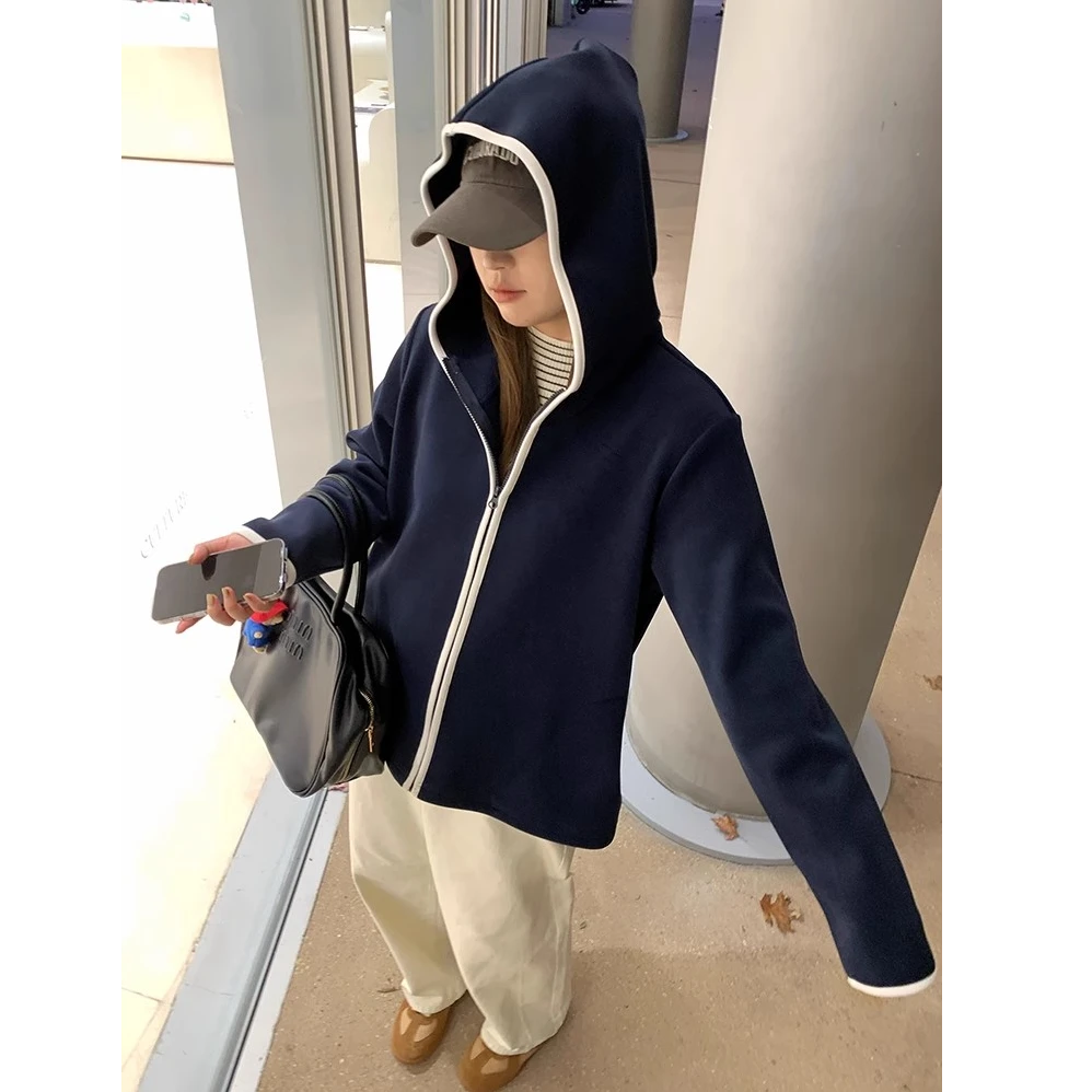 【现货秒发-NAZ微胖定制】加绒拼接连帽卫衣休闲卫衣外套