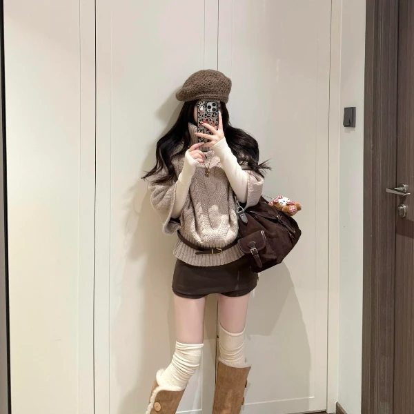 圆领宽松型女毛针织衫百搭加厚常规款短款显瘦网红时尚复古慵懒风