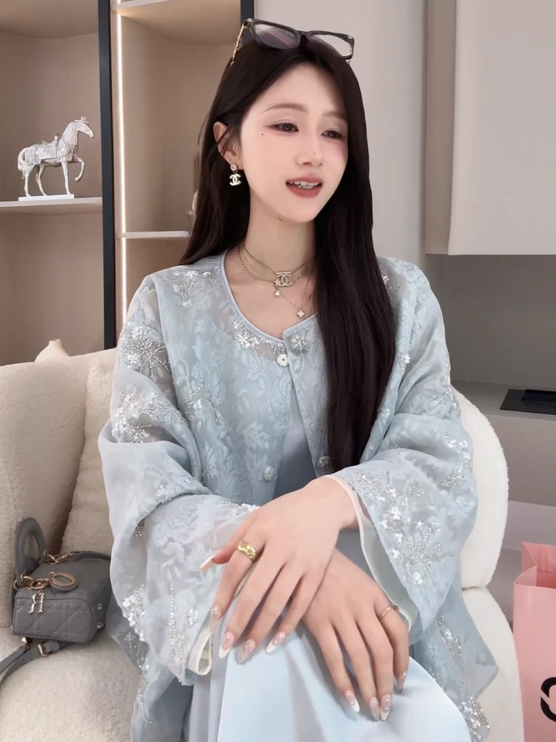 鱼er【蓝庭序】设计师高定/重工亮片刺绣防晒开衫外套-YR24049