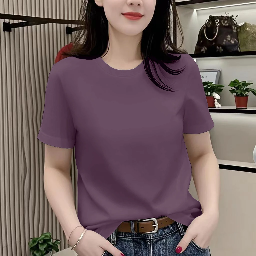 宽松大码圆领简约休闲2025新款时尚显瘦百搭上衣夏季短袖女士t恤