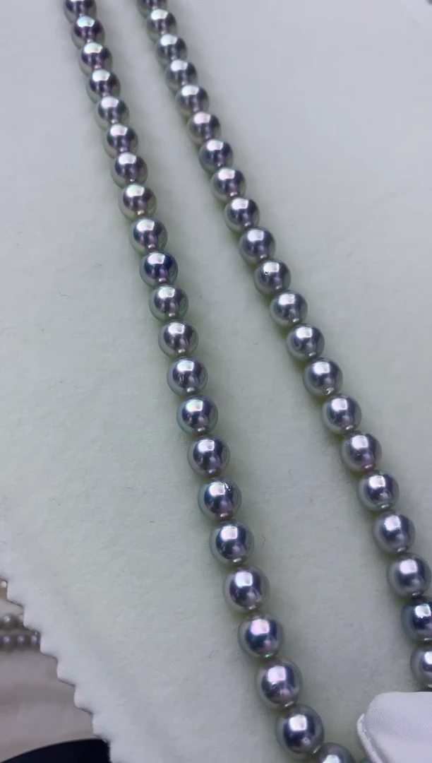 银S925镶嵌DA海水珍珠 灰珠串链7.5-8MM GD109