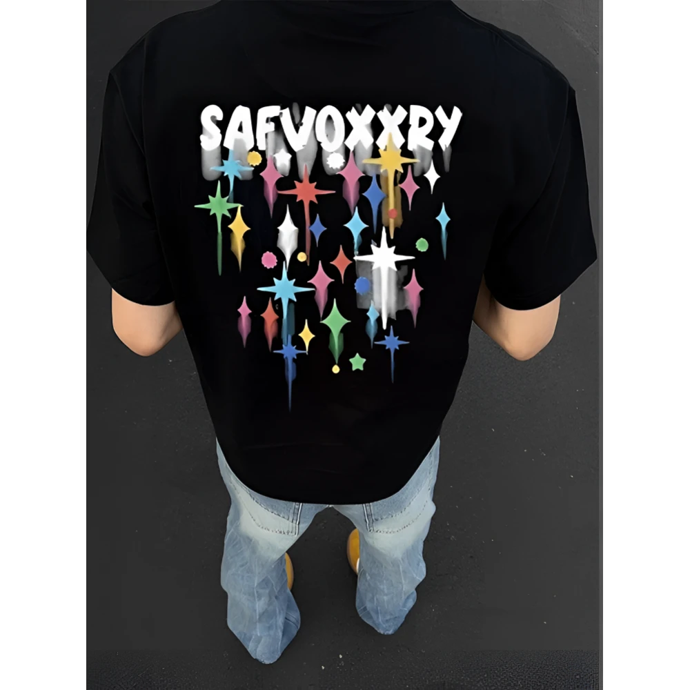 潮男夏季印花t恤新款重磅纯棉短袖圆领宽松透气百搭个性时尚上衣