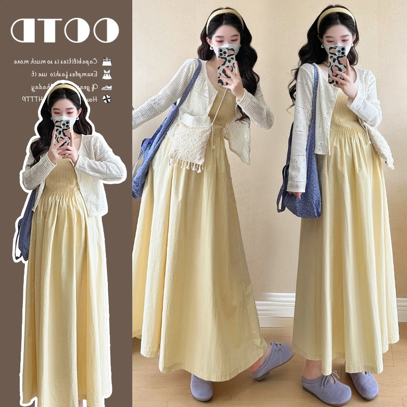 { 糕糕 }孕妇装2025夏季重工前后打揽吊带裙+度假风开衫套装夏装