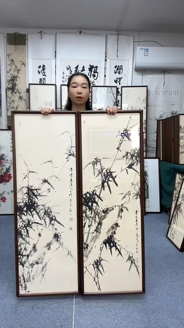 国画42*122实木画框京东包邮手绘一单两幅