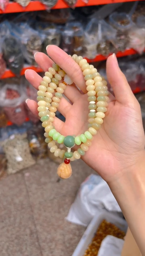 吊坠菩提根/象牙果绿色算盘108项链成品