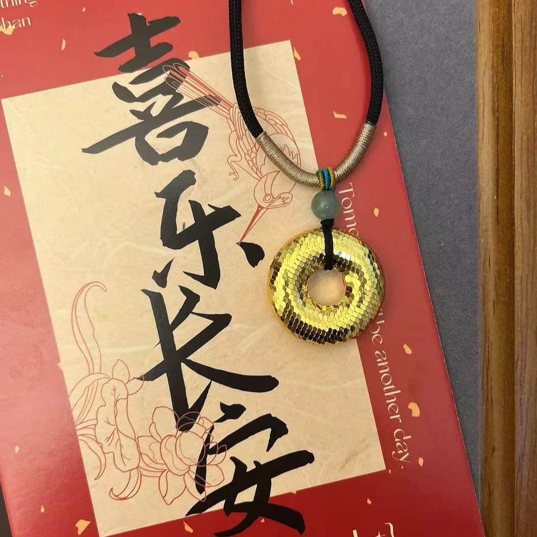 合金布艺吊坠 马赛克平安扣   时尚情侣挂坠 百搭精美圈圈项坠