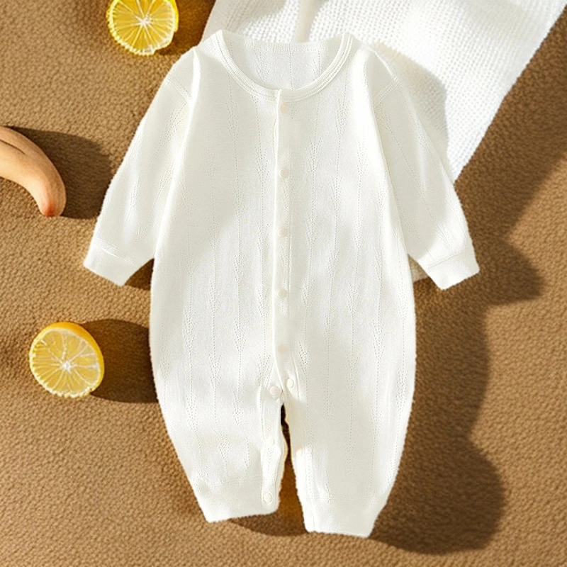 婴儿纯棉柔软无骨连体衣新生儿春秋哈衣宝宝春夏长袖打底服空调服