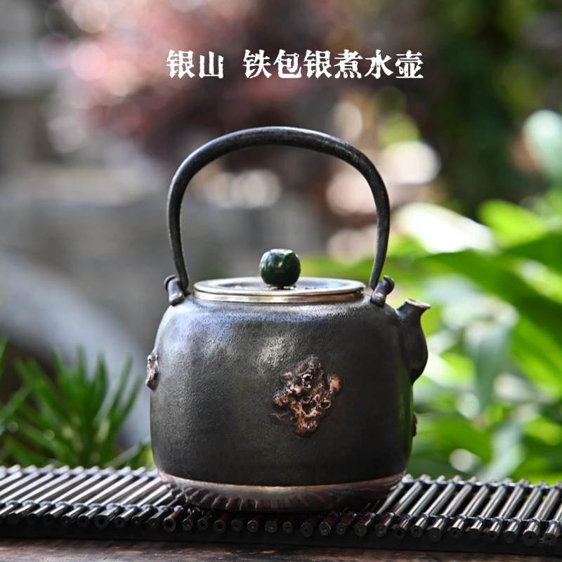 铁包银系列【银山】手工镶嵌煮水烧水壶