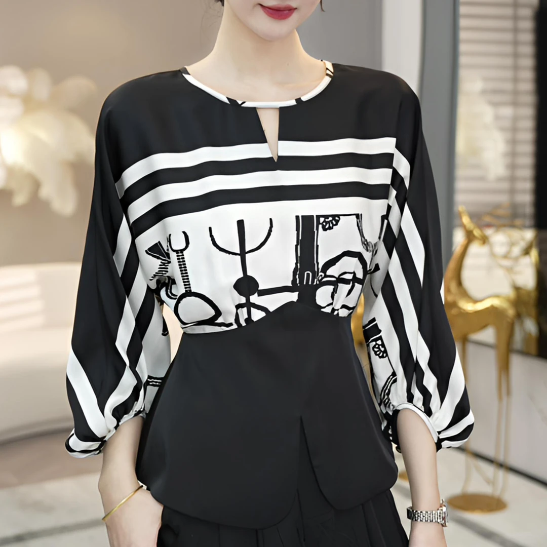 唐熹2025早秋新款【DD-1019】轻奢高级时尚印花缎面衬衫上衣女