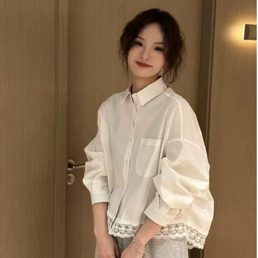蕾丝拼接防晒衬衫外套薄款轻奢高级感法式上衣女 D133