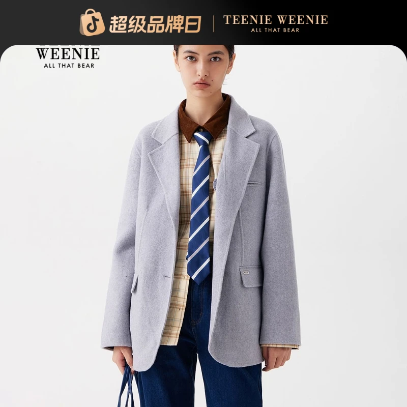 TeenieWeenie小熊女毛呢外套25气质优雅西装翻领大衣TTJW258TCCB